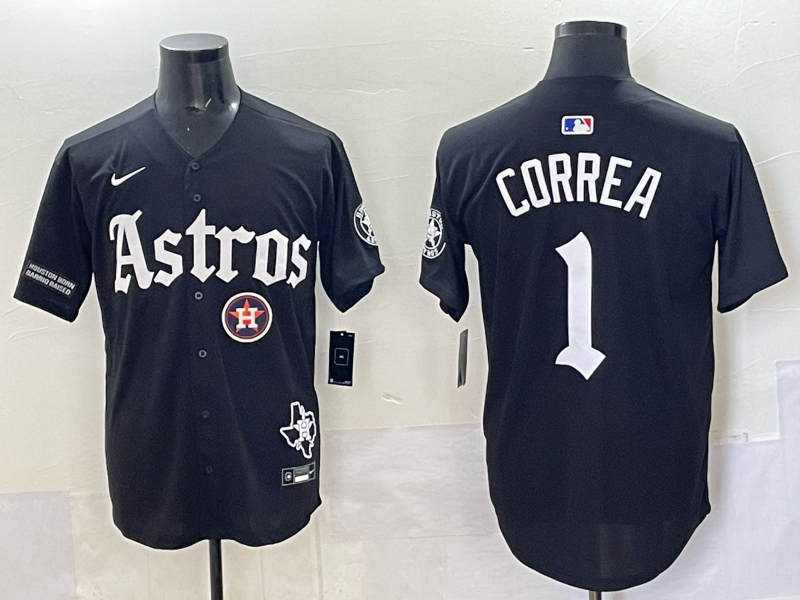 Men 2025 Houston Astros #1 Correa black  Game Nike MLB Jersey style 0021